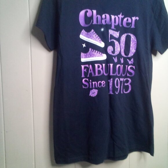 "50" Shirt Small "Chapter 50 Fabulous Since 1973" Black Purple - Picture 8 of 11